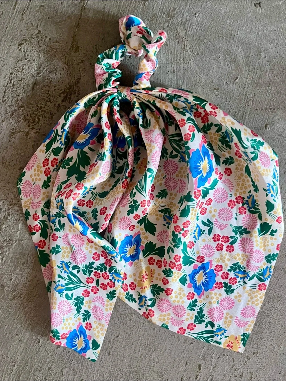 Floral Daisy Bow Scrunchie Scarf - Olive Green